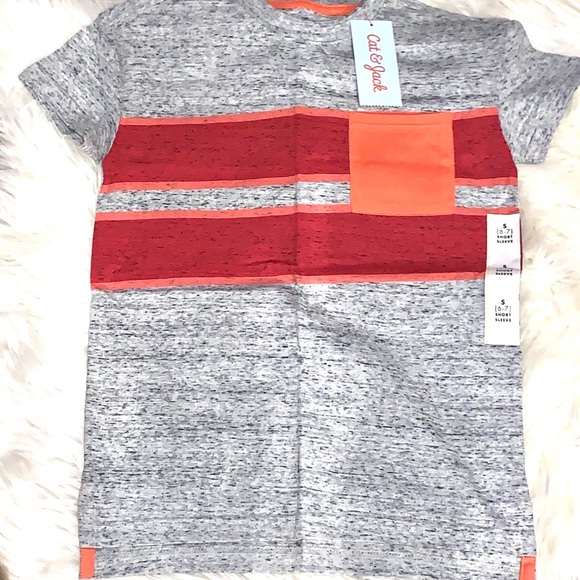 Cat & Jack Boys Striped Pocket Tee Small - Picture 2 of 5